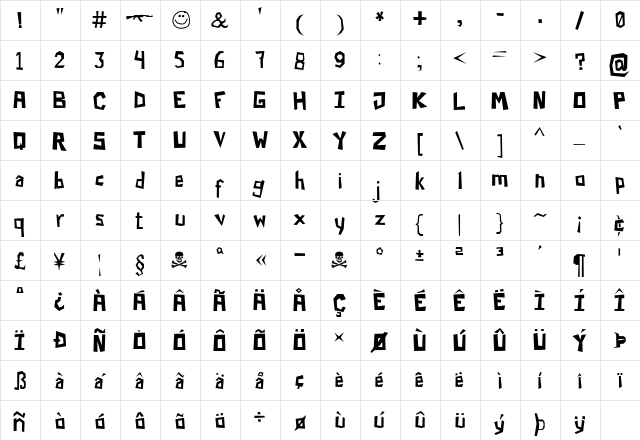 Paper Cuts Regular  glyph index