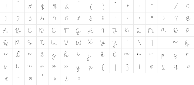 Bearline Regular  glyph index