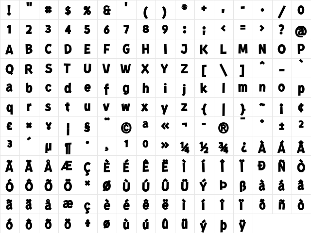 Kurri Island Black Regular  glyph index