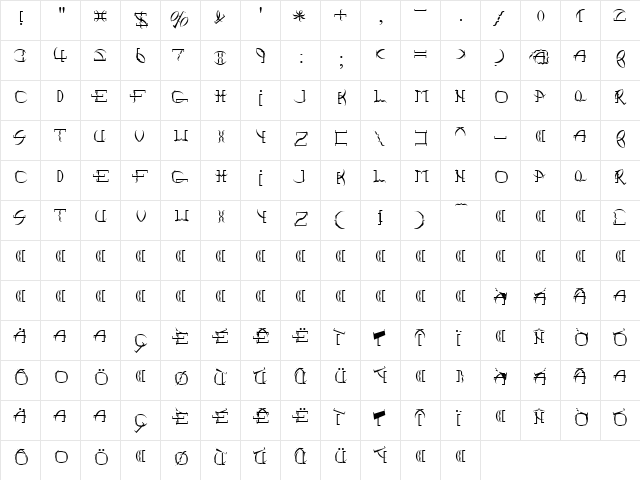 Point Brackett Regular  glyph index