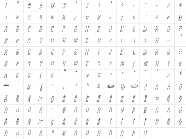 Blizzard Shaft Outline SemItal Regular  glyph index