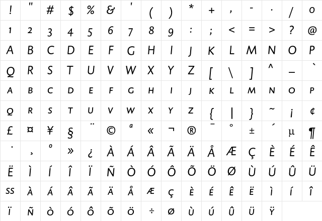 DTLCaspariTCaps Italic  glyph index