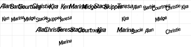 BarbieLogotypes Regular  glyph index