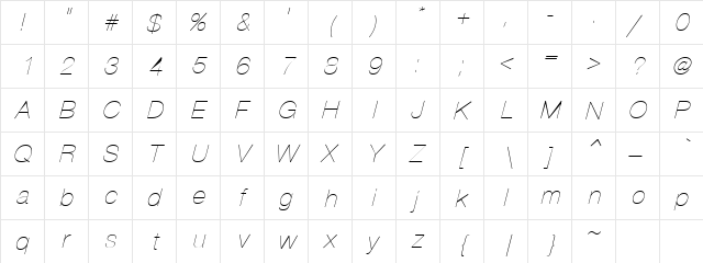 Partridge-Thin Oblique  glyph index