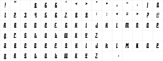 Hotrod Regular  glyph index