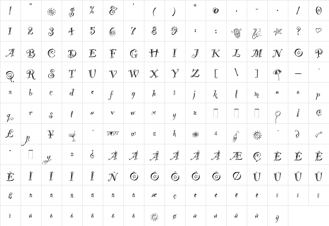 Party Regular  glyph index