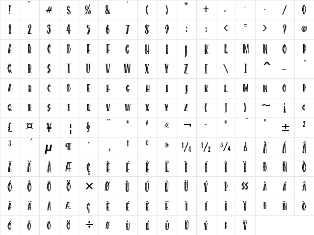 Caribbean ITC Bold  glyph index