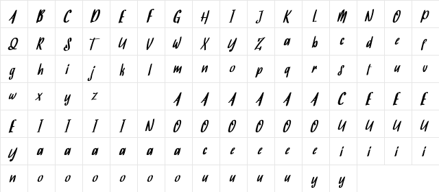 Burning Sun Demo Italic  glyph index