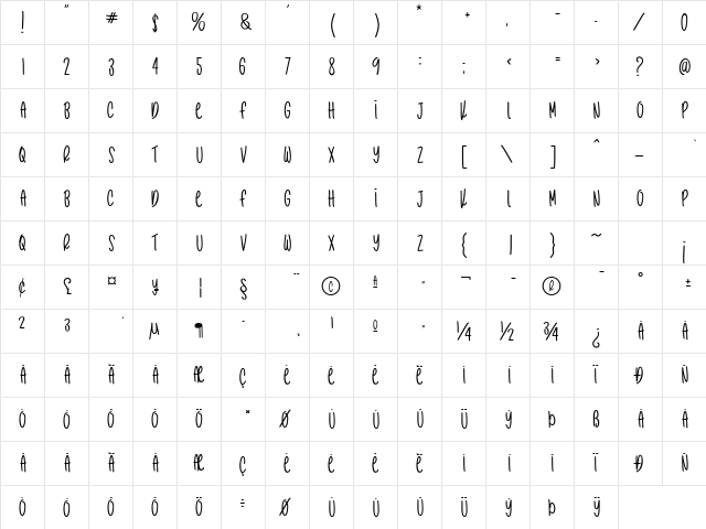 Cactus Story Regular  glyph index