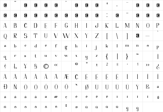 Safiar Regular  glyph index