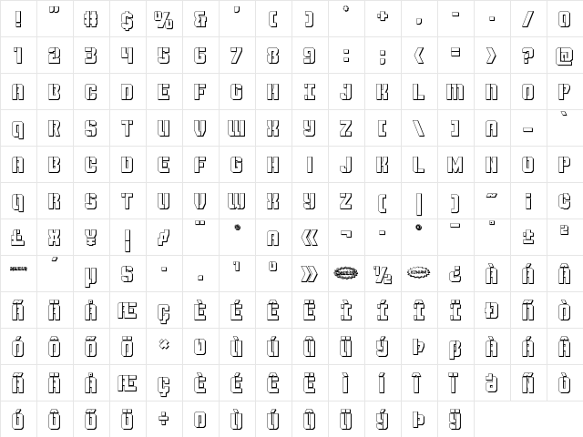 Thunder Trooper 3D Regular  glyph index