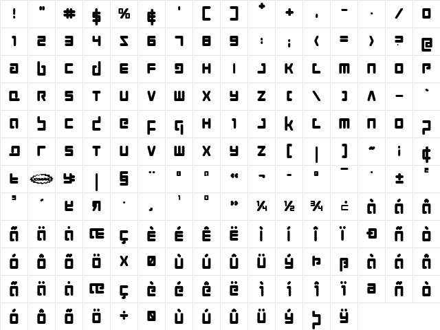 Prokofiev Bold Bold  glyph index