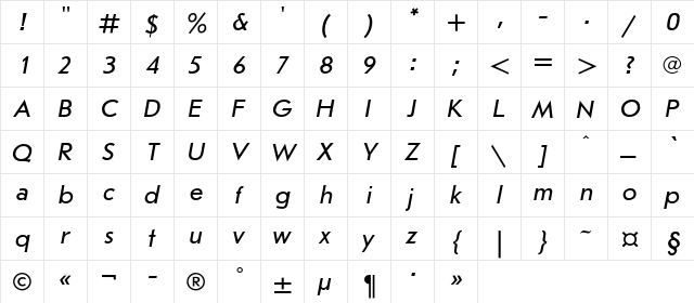 JournalSansC Italic  glyph index