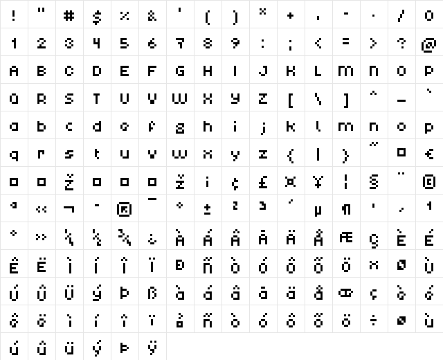 PF Proton Regular  glyph index