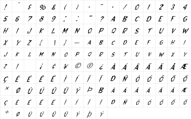 FZ JAZZY 8 CONTOUR ITALIC Normal  glyph index