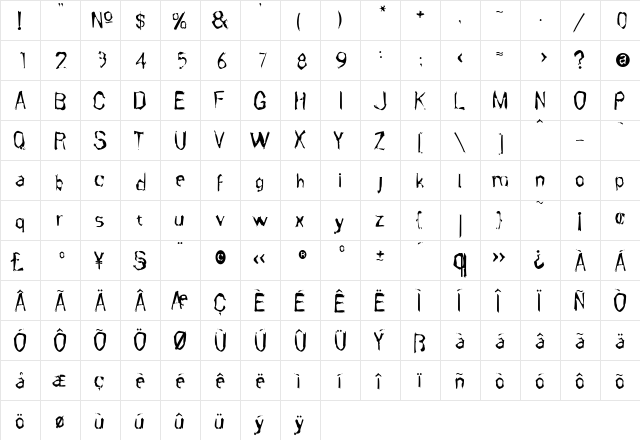 CafNoir Regular  glyph index