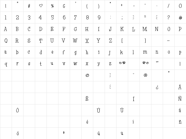 Oh January Regular  glyph index