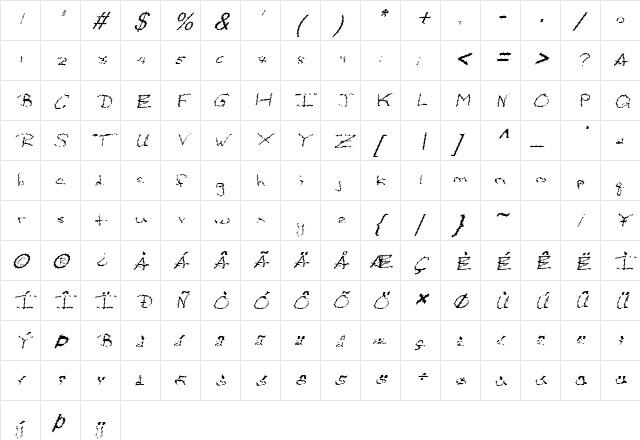 FZ HAND 24 SPIKED ITALIC Normal  glyph index