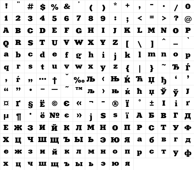 XeniaExtendedC Regular  glyph index