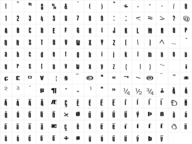 Damsel Regular  glyph index