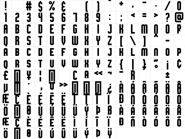 Broadsheet Bubble Regular  glyph index