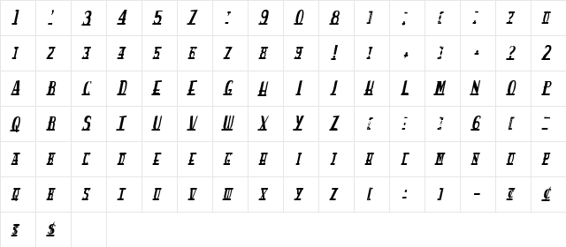 spanky's bungalow italico regular  glyph index