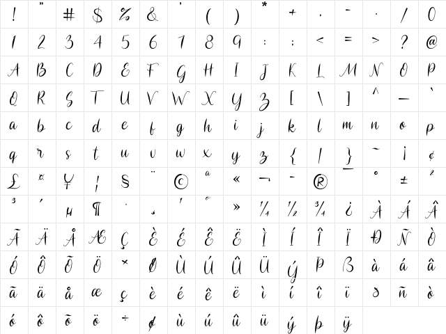 england - Personal Use Regular  glyph index