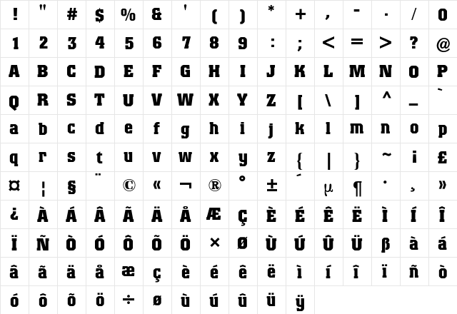 Colossalis BQ Regular  glyph index