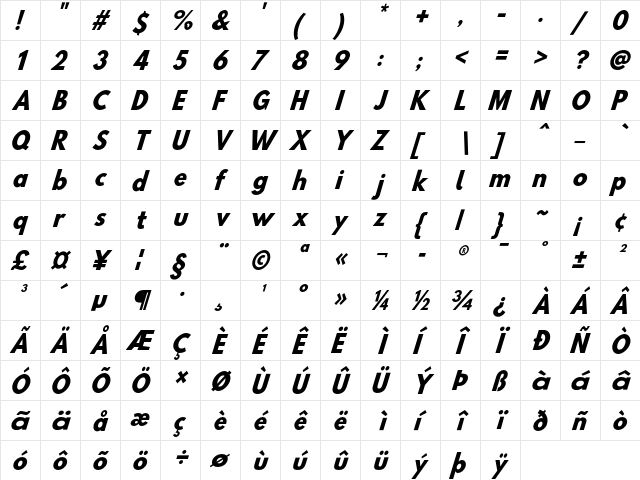 Hussar BdSuprConOblThree  glyph index