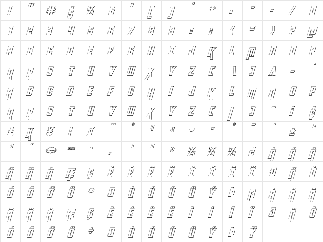 Kondor 3D Italic Italic  glyph index