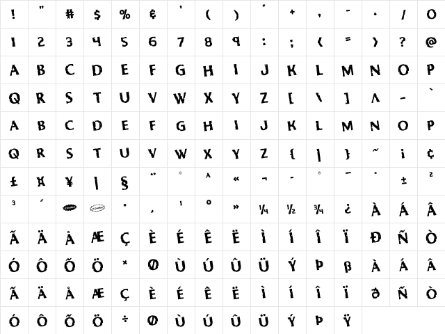 Body Swipers Rotated Regular  glyph index