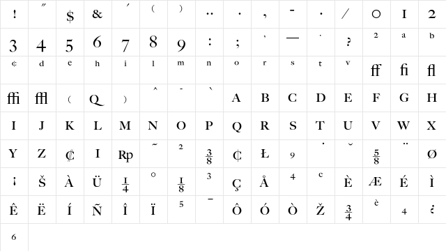 BigCaslon Regular  glyph index