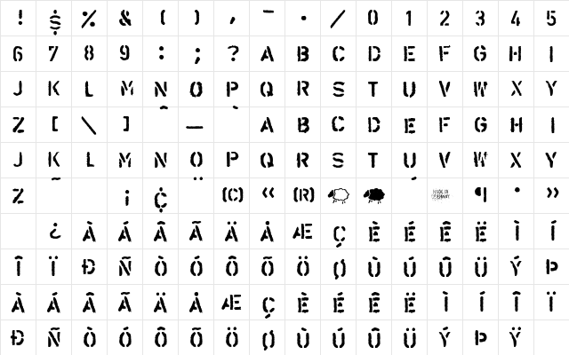 LLAlarm Regular  glyph index