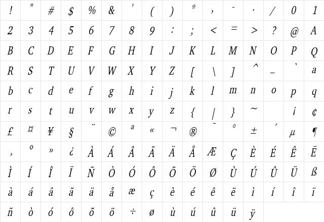 Challenge Thin Italic  glyph index
