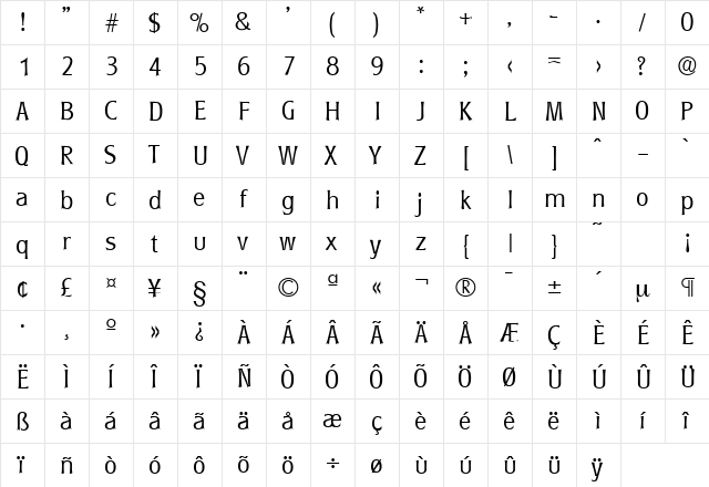 Roundest-Serial-Light Regular  glyph index
