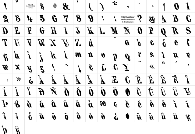 Backhand Brush Regular  glyph index