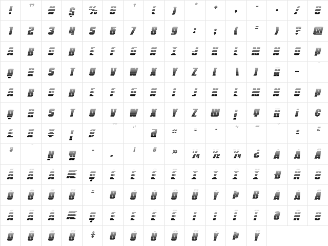 Punch Gradient Italic Regular  glyph index