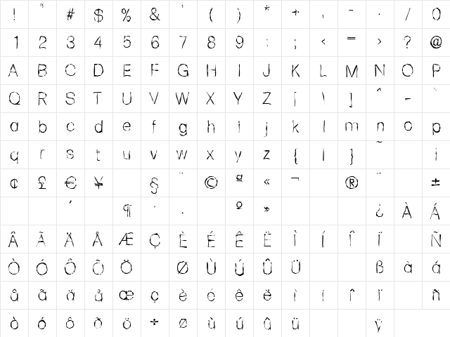 AdamBeckerRandom-Xlight Regular  glyph index