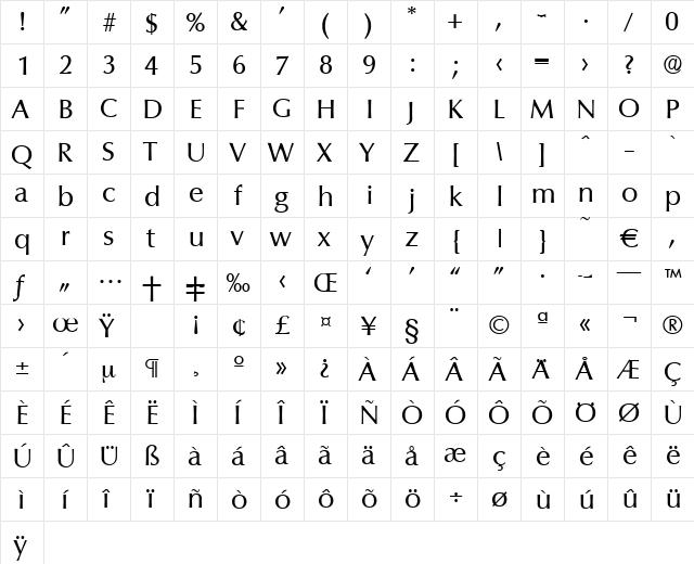 Columbia-Regular Regular  glyph index