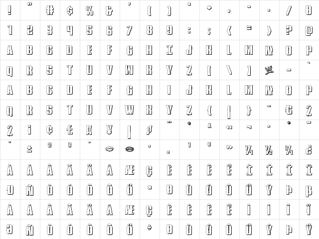 Rumble Tumble 3D Regular  glyph index