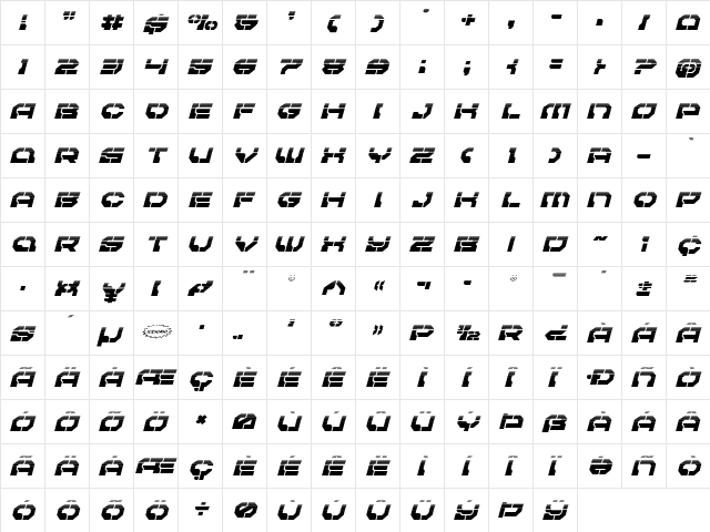 Pulsar Class Halftone Italic Italic  glyph index