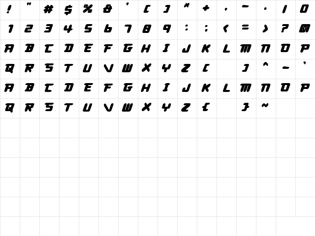 PB1101 HIGHWAY STAR Regular  glyph index