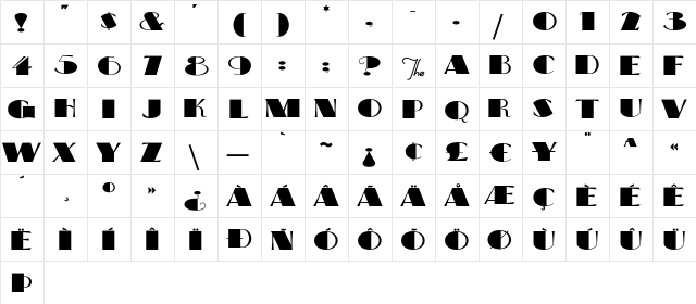 BigApple Regular  glyph index