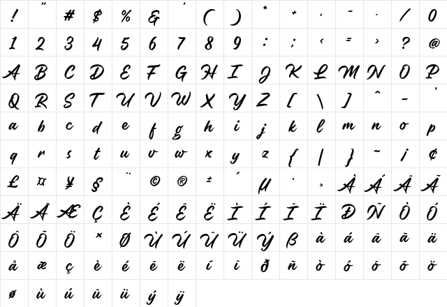 Belgates Regular  glyph index