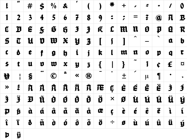 WerbedeutschUNZ1L Heavy Italic  glyph index