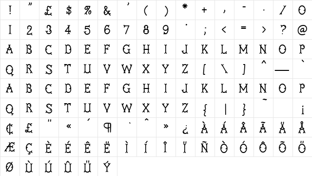 Twigglee Bold  glyph index