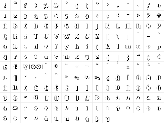 East Market Two NF Regular  glyph index