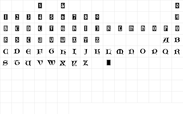 Initials Bradley and Caxton Normal  glyph index