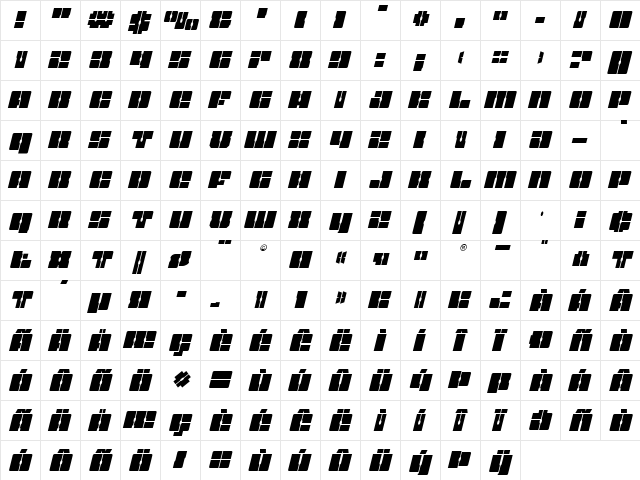 Star Nursery Italic Italic  glyph index