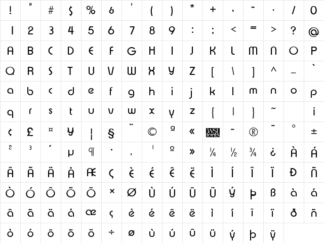 Xpressive Regular  glyph index